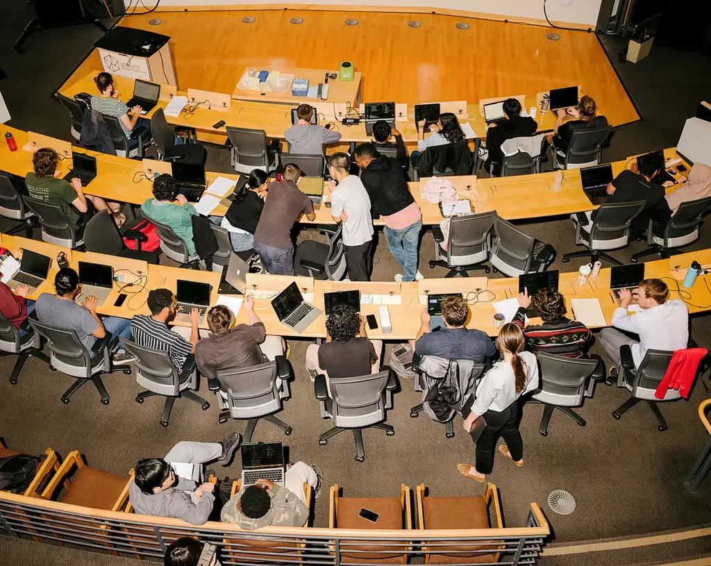 Students work on a group project at a mathematics summer school in Berkeley, Calif., on June 14, 2023. In the field of applied mathematics, the long, human process of trial and error — not just the solutions themselves — is often what has led to progress.