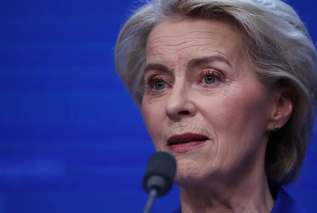 Ursula von der Leyen på tisdagens presskonferens. 