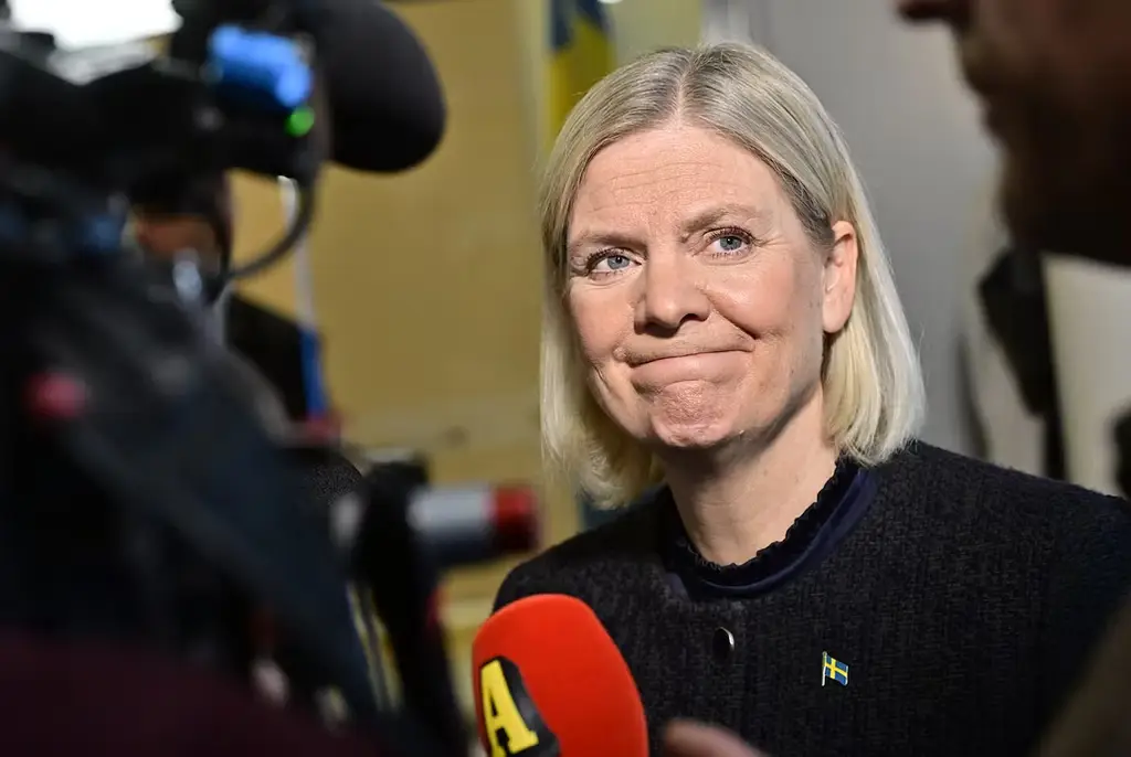 Socialdemokraternas partiledare Magdalena Andersson (S) på tisdagen. 