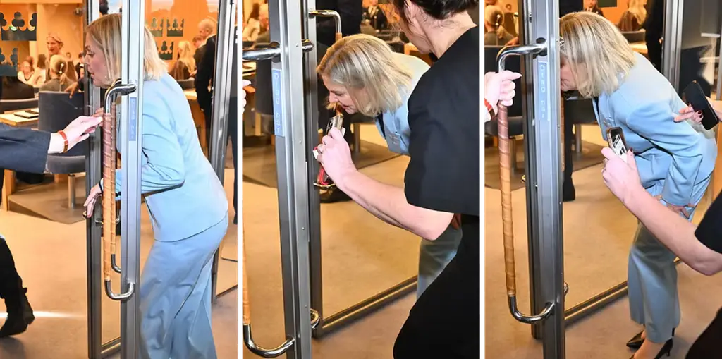 Magdalena Andersson (S) klämde sig i dörren när hon var på väg in till statsministeromröstningen.