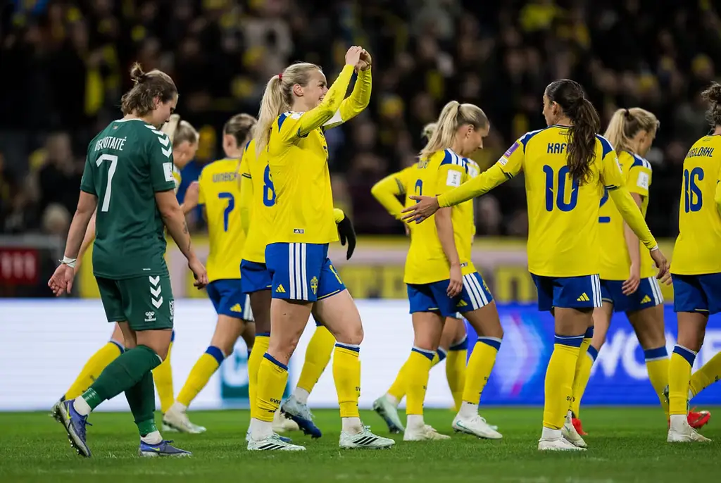 Amanda Ilestedt efter det avslutande 10–0-målet. 