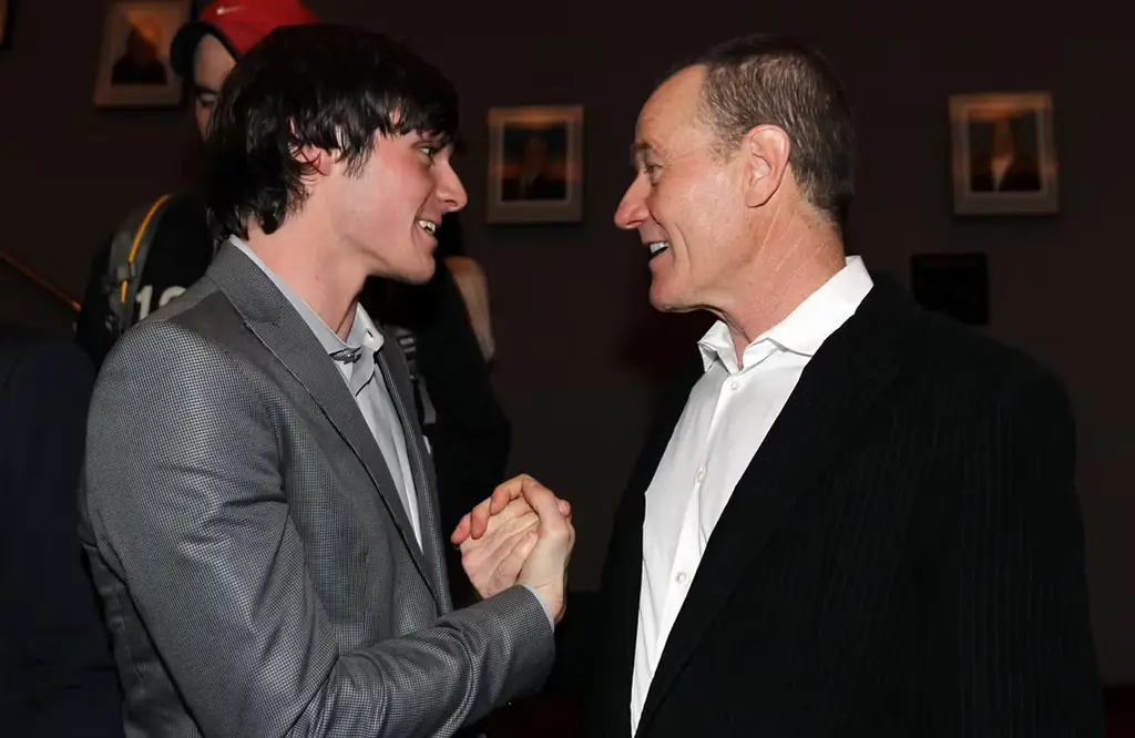 RJ Mitte och Bryan Cranston inför premiären av ”Breaking bads” sista säsong 2013.