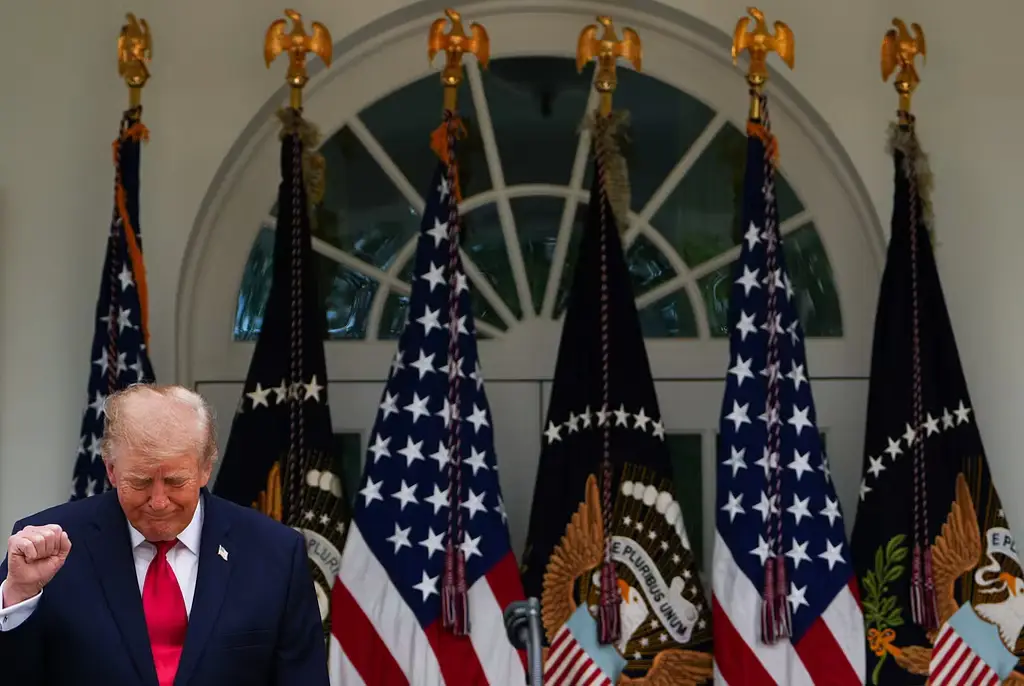 Donald Trump utanför Vita huset under natten.