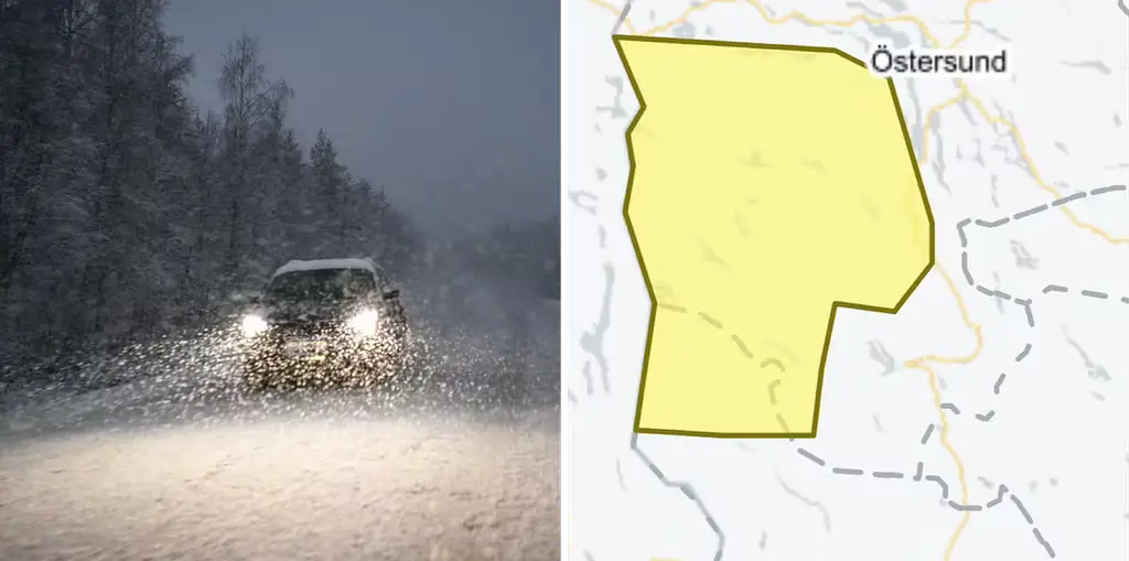 Tidigare snöoväder i Härjedalen/SMHI:s grafik över varningsområdet.