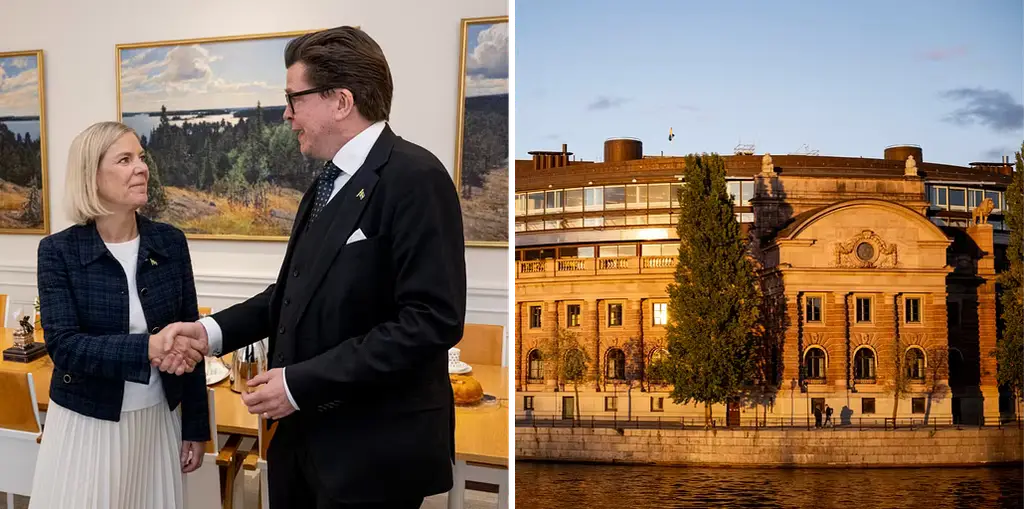 Andersson, Norlén och en bild på riksdagshuset.