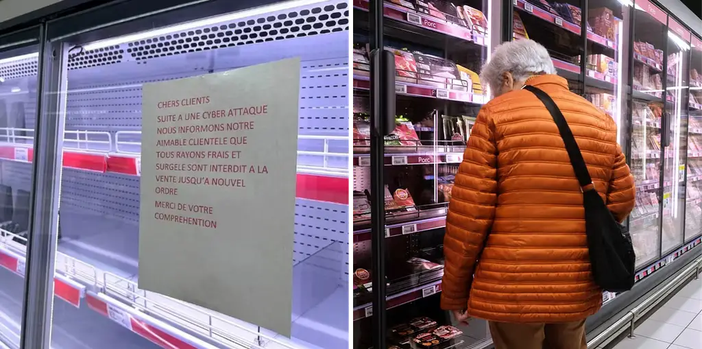 Franska frysar och kylar gapade tomma efter den stora cyberattacken.