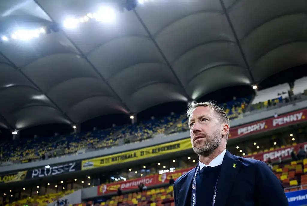 Graham Potter efter bortamatchen mot Rumänien.