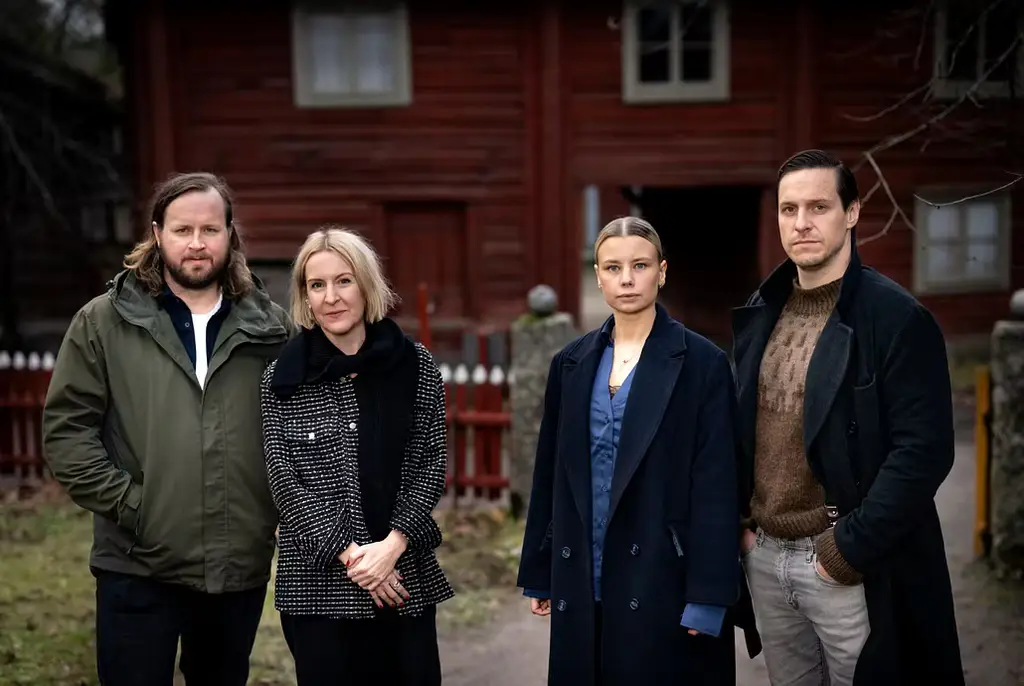 Skådespelarna Amanda Jansson, Jakob Öhrman, Rasmus Johansson och regissören Sanna Lenken från ”Jag for ner till Bror”.