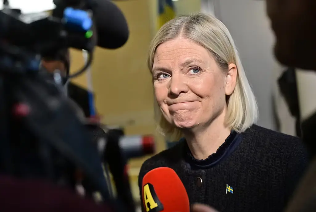 Socialdemokraternas partiledare Magdalena Andersson (S) håller en pressträff efter sitt möte med talmannen på tisdagen.